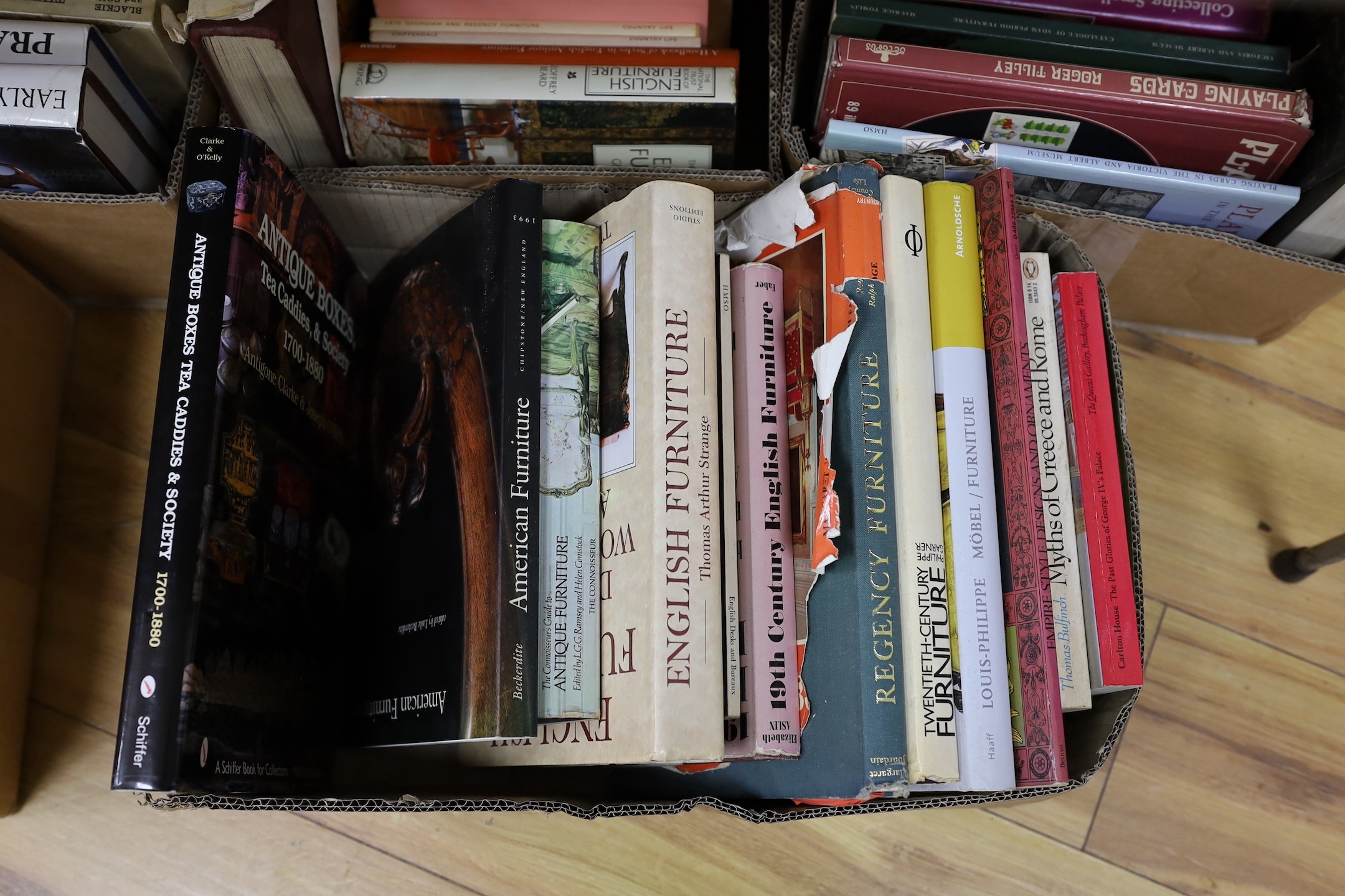 A large quantity of works on antique, and later, furniture reference books, to include Howard, Maurice - The Early Tudor Country House, George Phillip, 1987; Riley, Noël - Penwork, Oblong, 2008; Beard, Geoffrey - The Nat